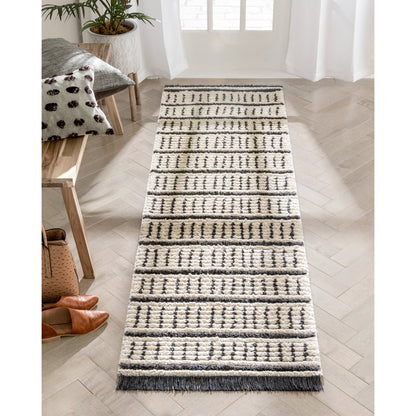 Viho Tribal Geometric Stripes Ivory High-Low Textured Pile Rug