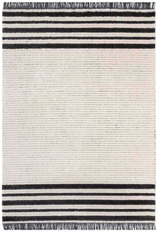 Adriel Tribal Solid Border Pattern Ivory High-Low Textured Pile Rug