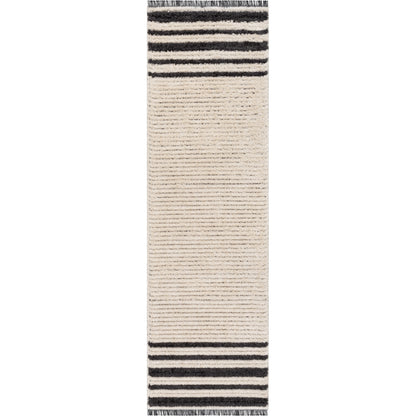 Adriel Tribal Solid Border Pattern Ivory High-Low Textured Pile Rug