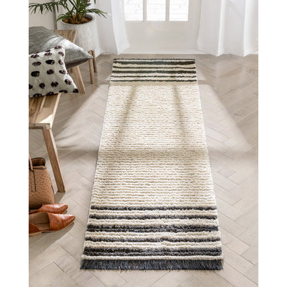 Adriel Tribal Solid Border Pattern Ivory High-Low Textured Pile Rug