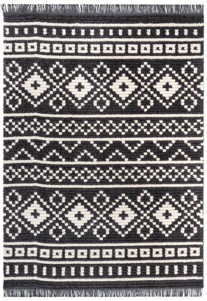 Nokomis Tribal Diamond Lattice Pattern Grey High-Low Textured Pile Rug