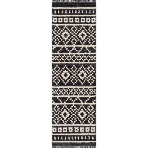 Nokomis Tribal Diamond Lattice Pattern Grey High-Low Textured Pile Rug