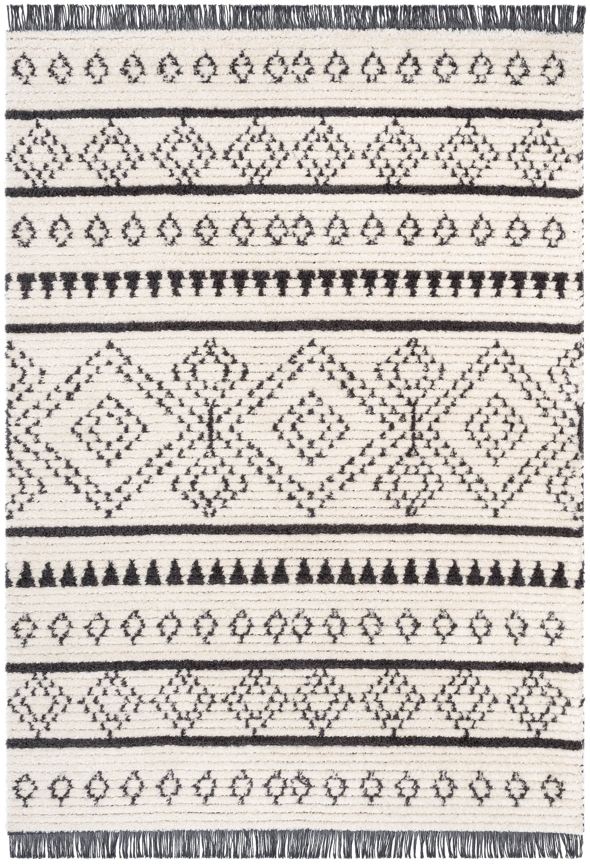 Odina Tribal Diamond Lattice Pattern Grey High-Low Textured Pile Rug