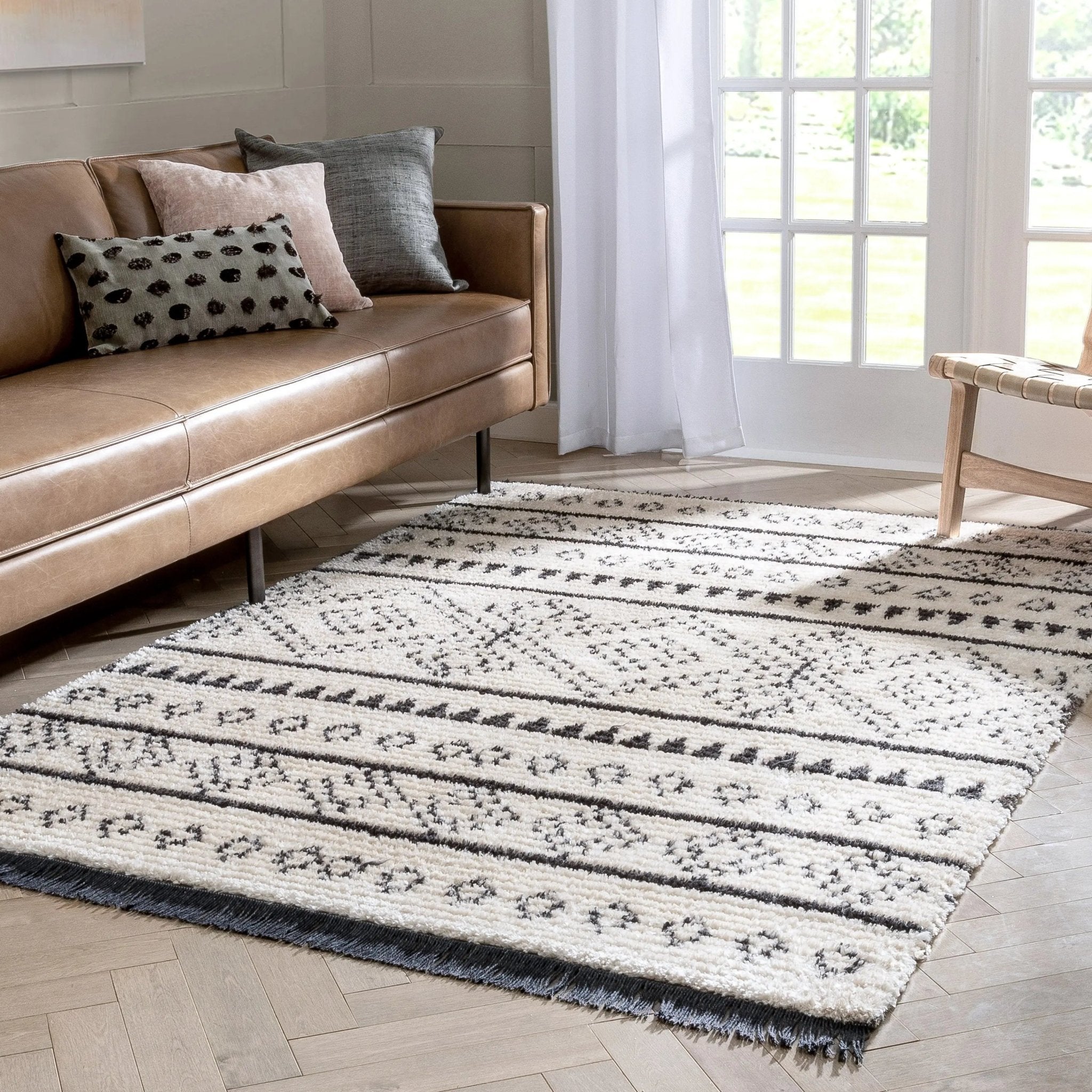 Odina Tribal Diamond Lattice Pattern Grey High-Low Textured Pile Rug Well Woven
