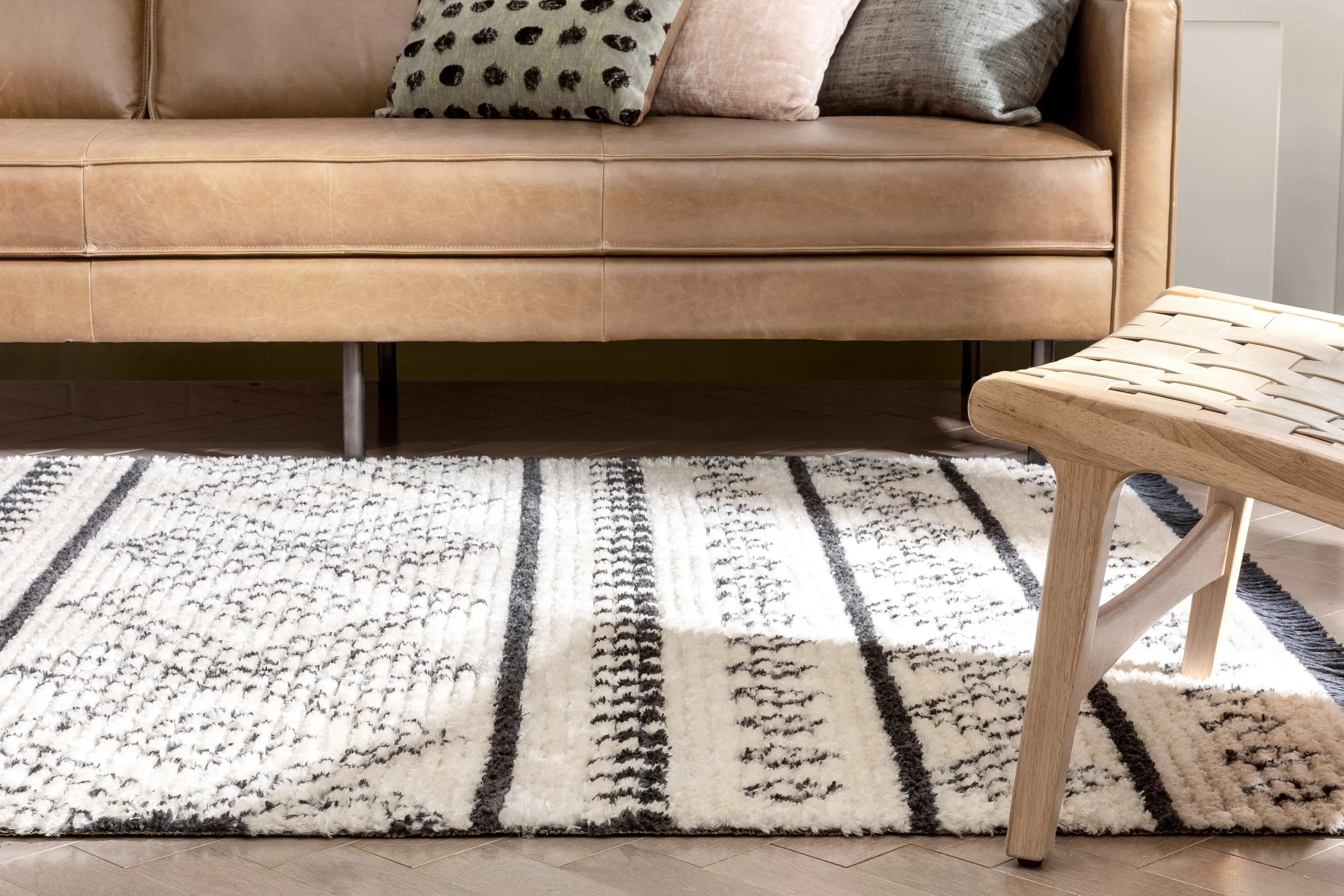Odina Tribal Diamond Lattice Pattern Grey High-Low Textured Pile Rug