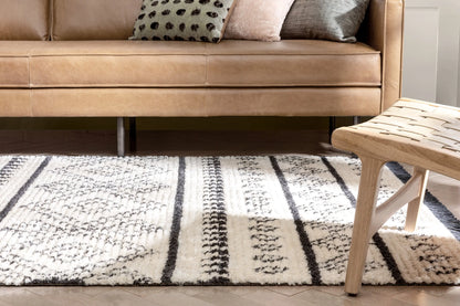 Odina Tribal Diamond Lattice Pattern Grey High-Low Textured Pile Rug