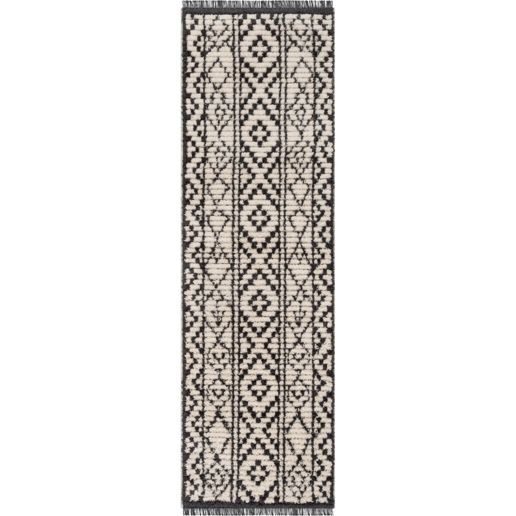 Tallulah Tribal Diamond Lattice Pattern Grey High-Low Textured Pile Rug Well Woven