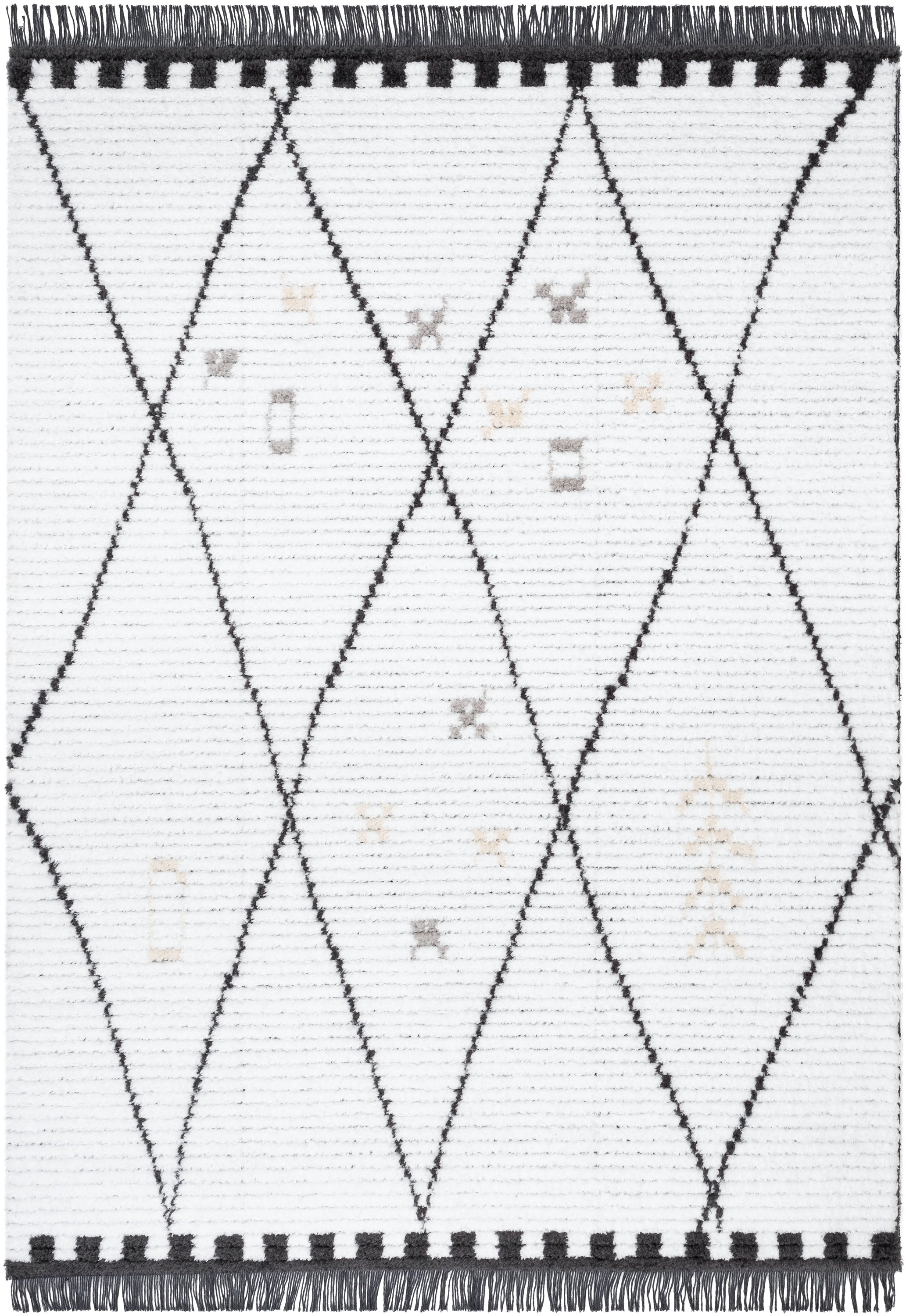 Soyala Tribal Diamond Lattice Pattern Grey High-Low Textured Pile Rug