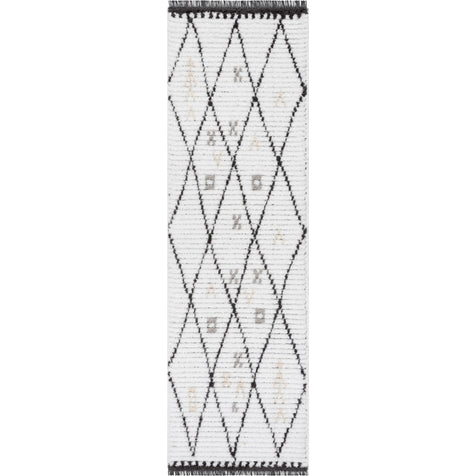 Soyala Tribal Diamond Lattice Pattern Grey High-Low Textured Pile Rug