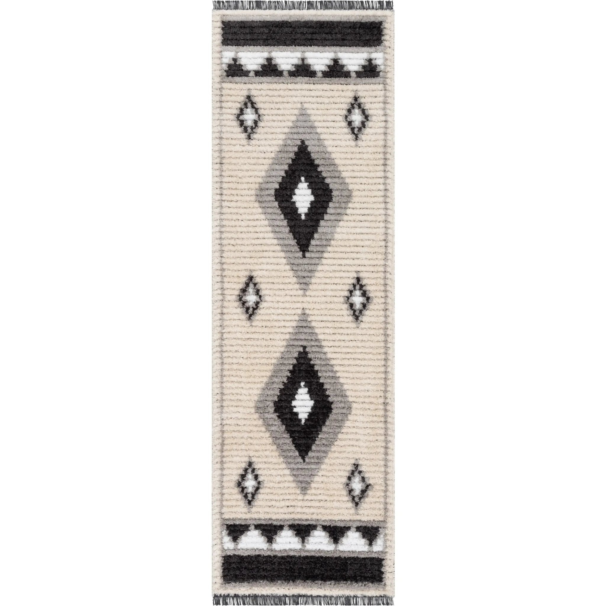 Una Moroccan Diamond Medallion Pattern Grey High-Low Textured Pile Rug Well Woven