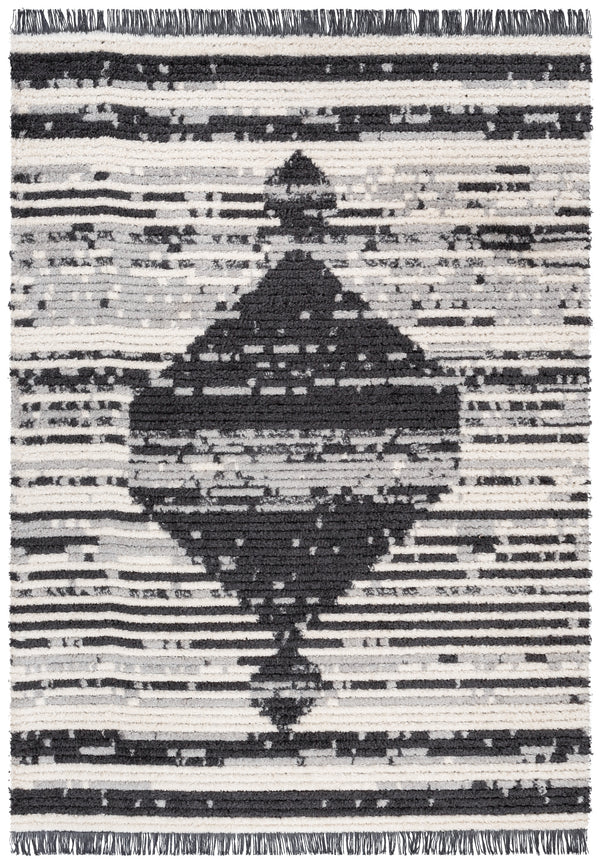 Sakari Moroccan Diamond Medallion Pattern Grey High-Low Textured Pile Rug