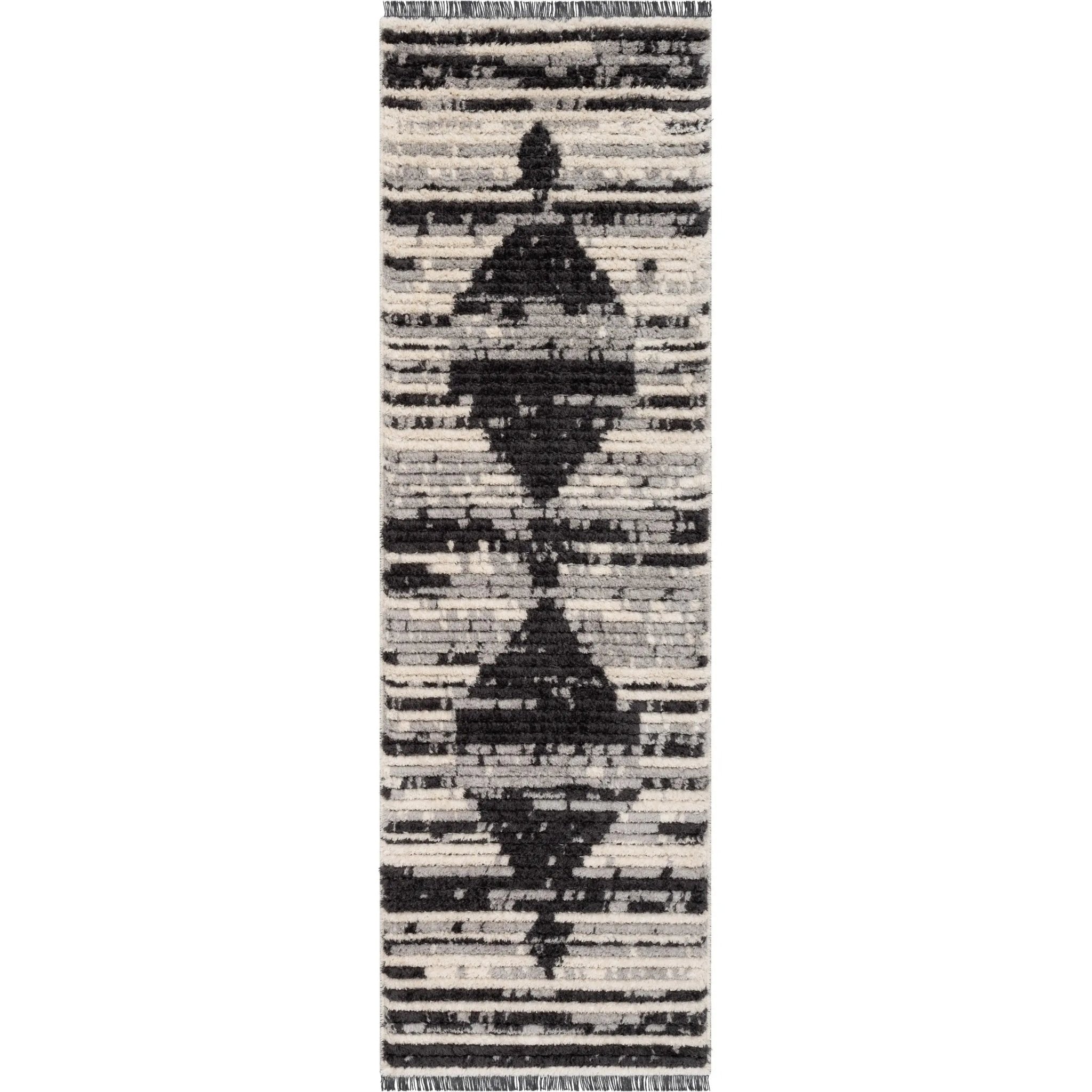 Sakari Moroccan Diamond Medallion Pattern Grey High-Low Textured Pile Rug Well Woven