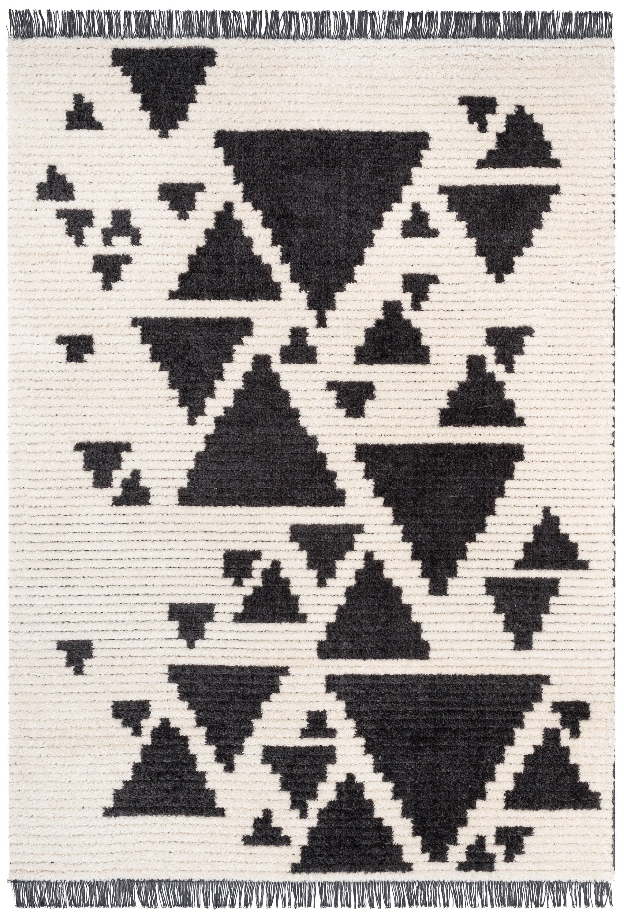 Elu Tribal Geometric Pattern Grey High-Low Textured Pile Rug