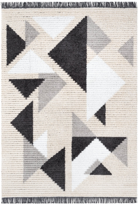 Etenia Tribal Abstract Pattern Grey High-Low Textured Pile Rug