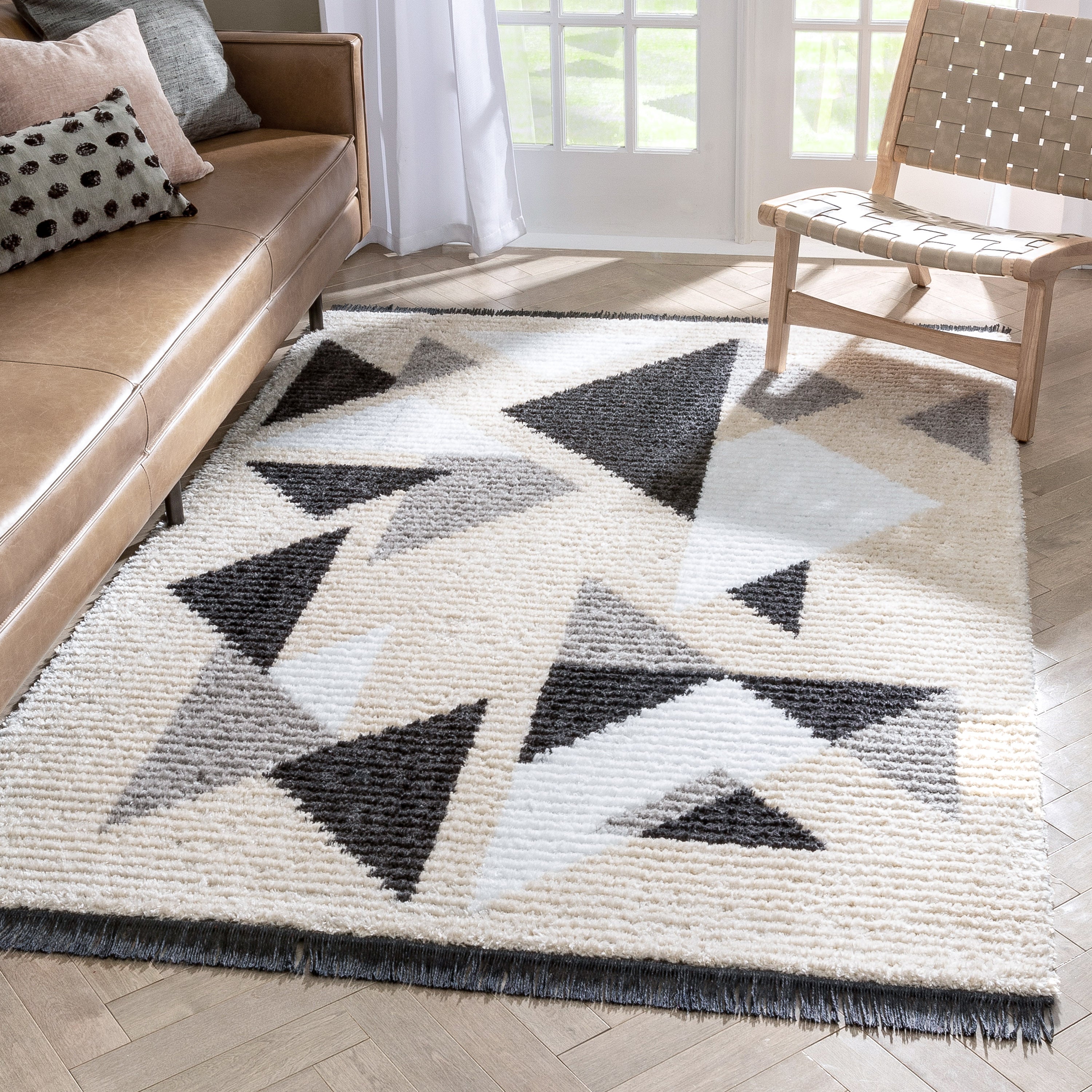 Etenia Tribal Abstract Pattern Grey High-Low Textured Pile Rug