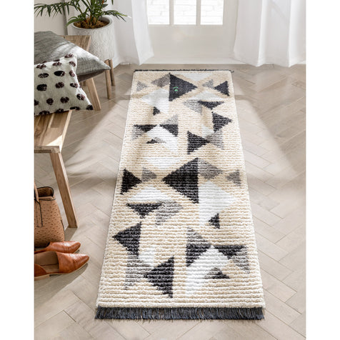 Etenia Tribal Abstract Pattern Grey High-Low Textured Pile Rug