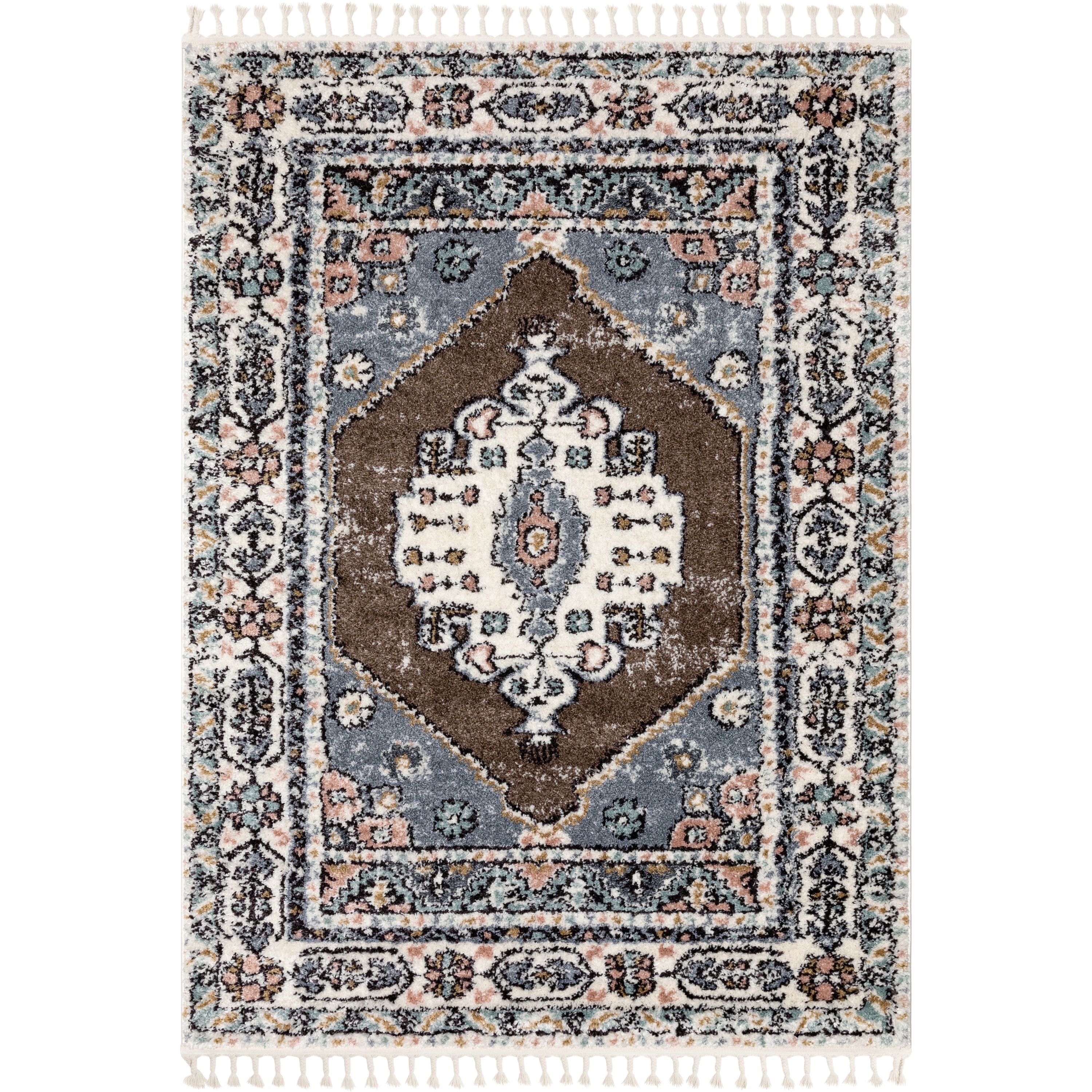 Loire Vintage Medallion Oriental Brown Shag Rug