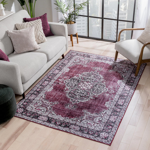 Tarifa Vintage Bohemian Medallion Red Machine Washable Rug By Chill Rugs
