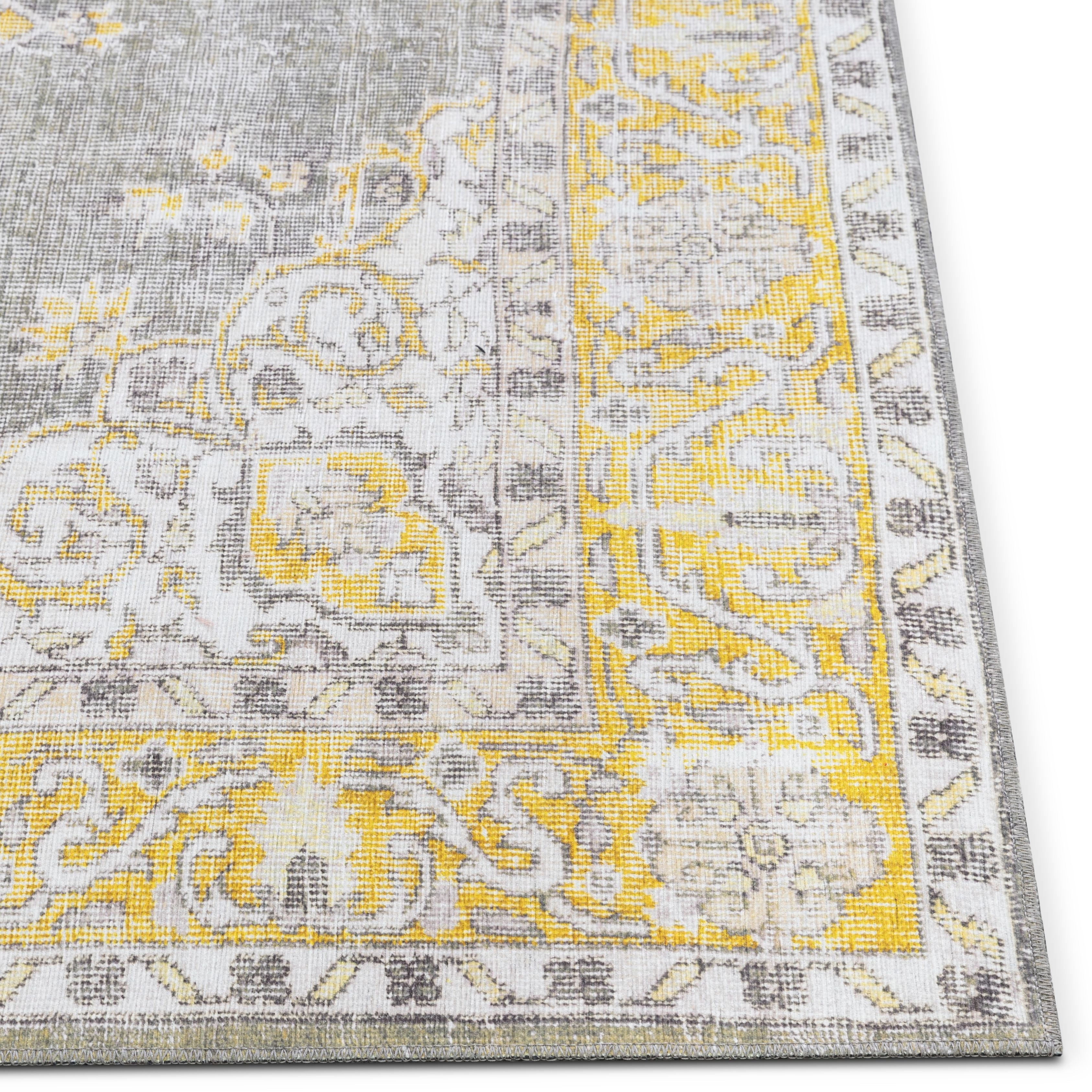 Tarifa Vintage Bohemian Medallion Yellow Machine Washable Rug By Chill Rugs