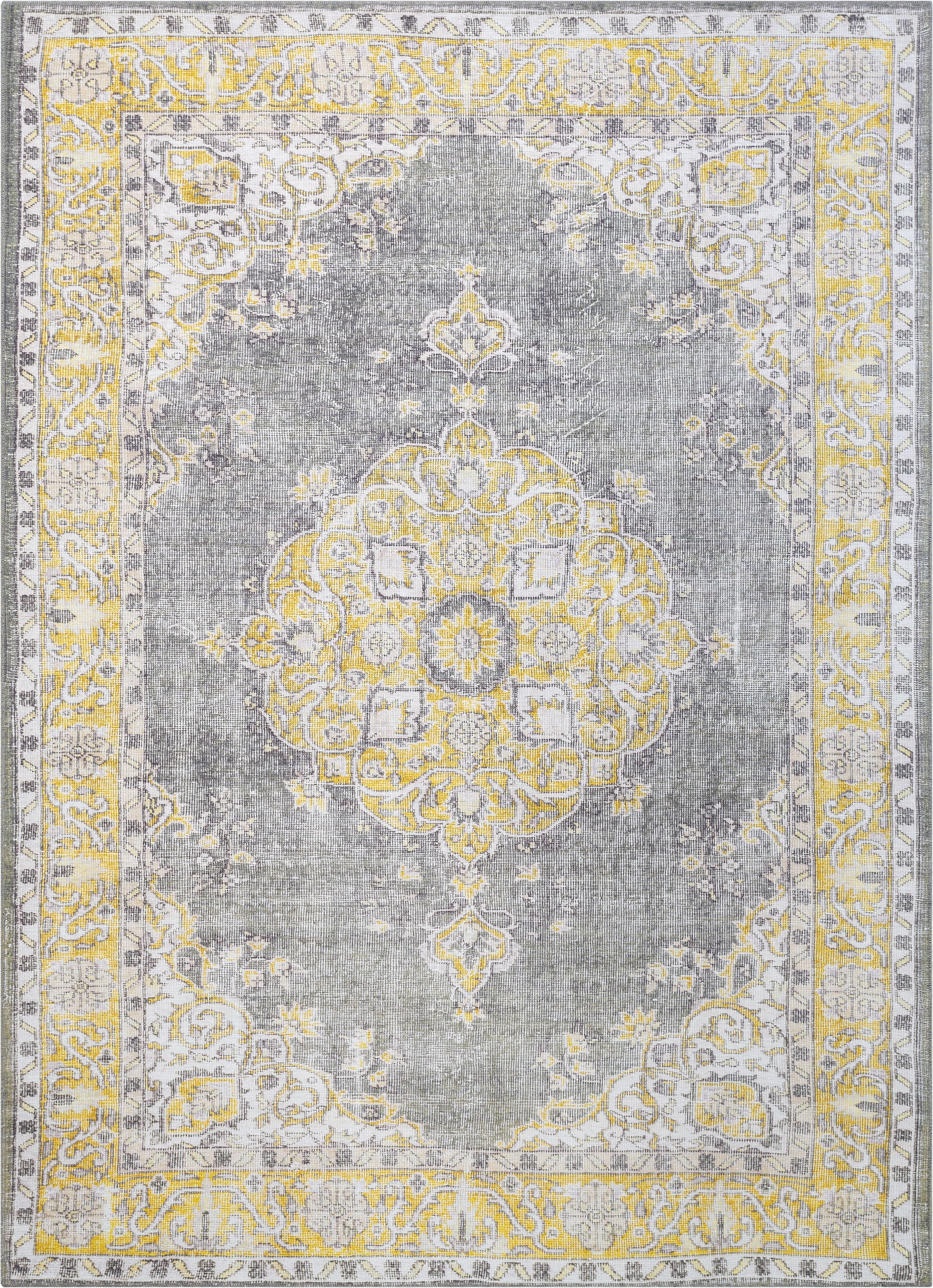 Tarifa Vintage Bohemian Medallion Yellow Machine Washable Rug By Chill Rugs