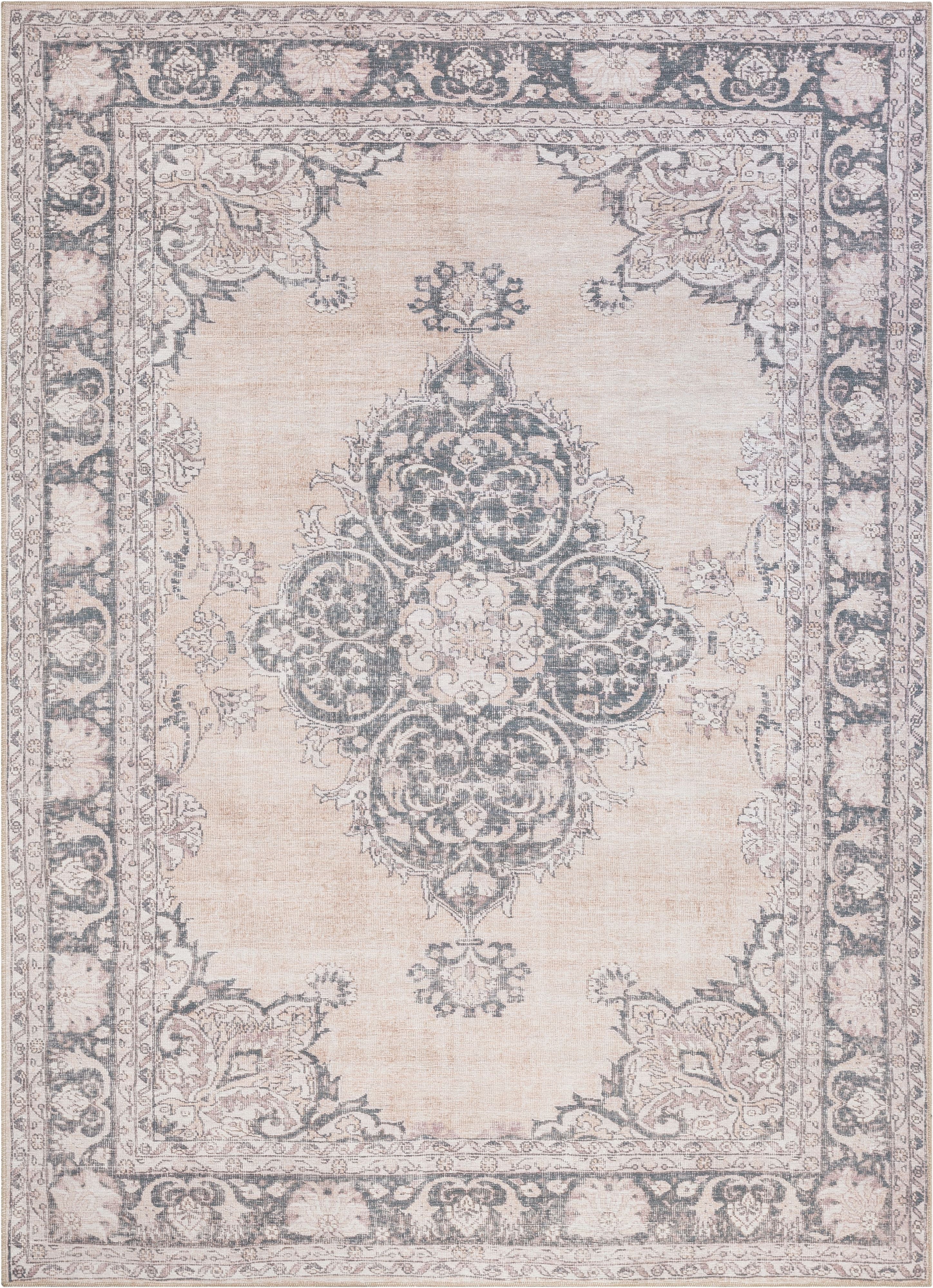 Tarifa Vintage Bohemian Medallion 5' x 7' Beige Machine Washable Rug By Chill Rugs