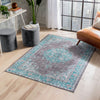 Tarifa Vintage Bohemian Medallion Light Blue Machine Washable Rug By Chill Rugs