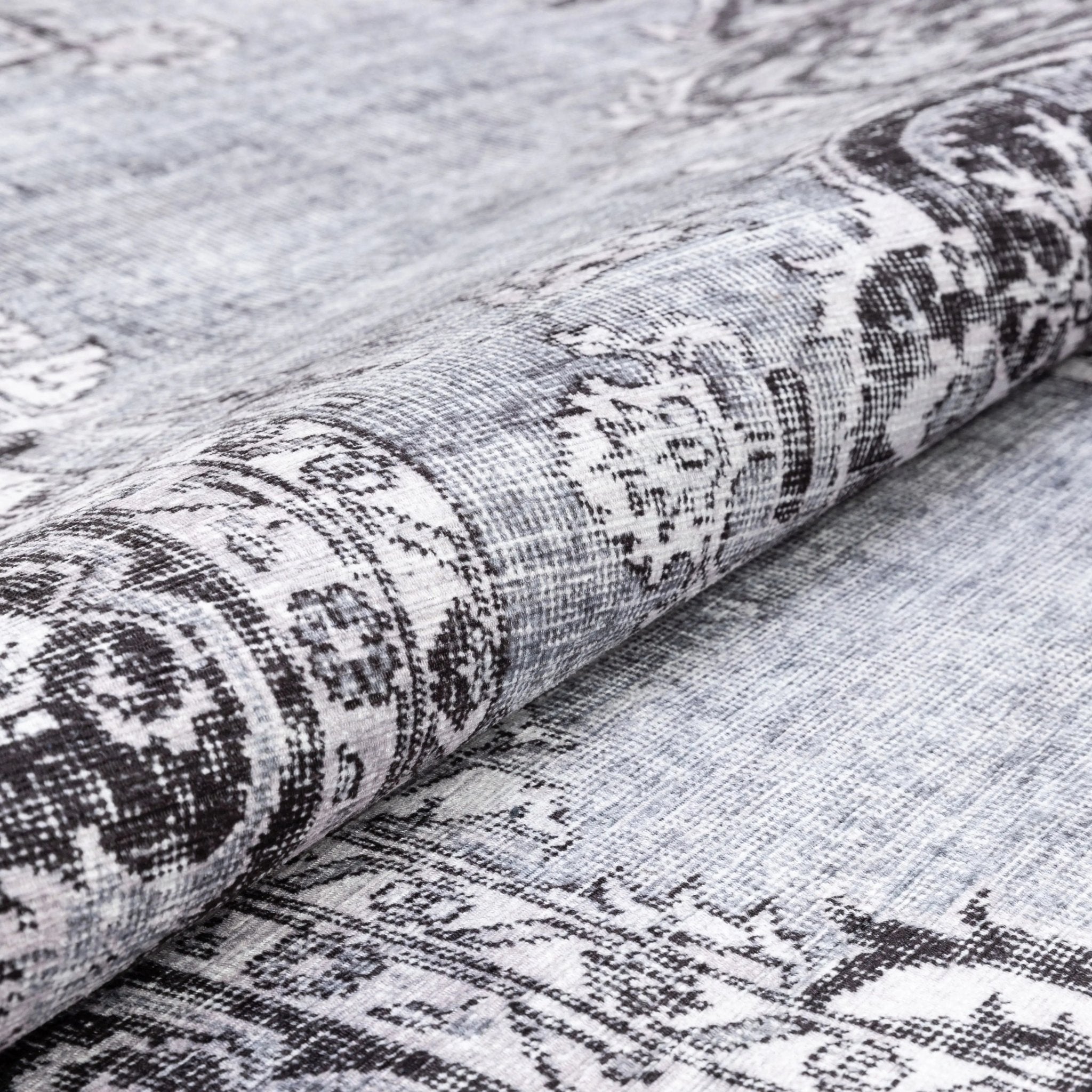 Tarifa Vintage Bohemian Medallion Grey Machine Washable Rug Well Woven