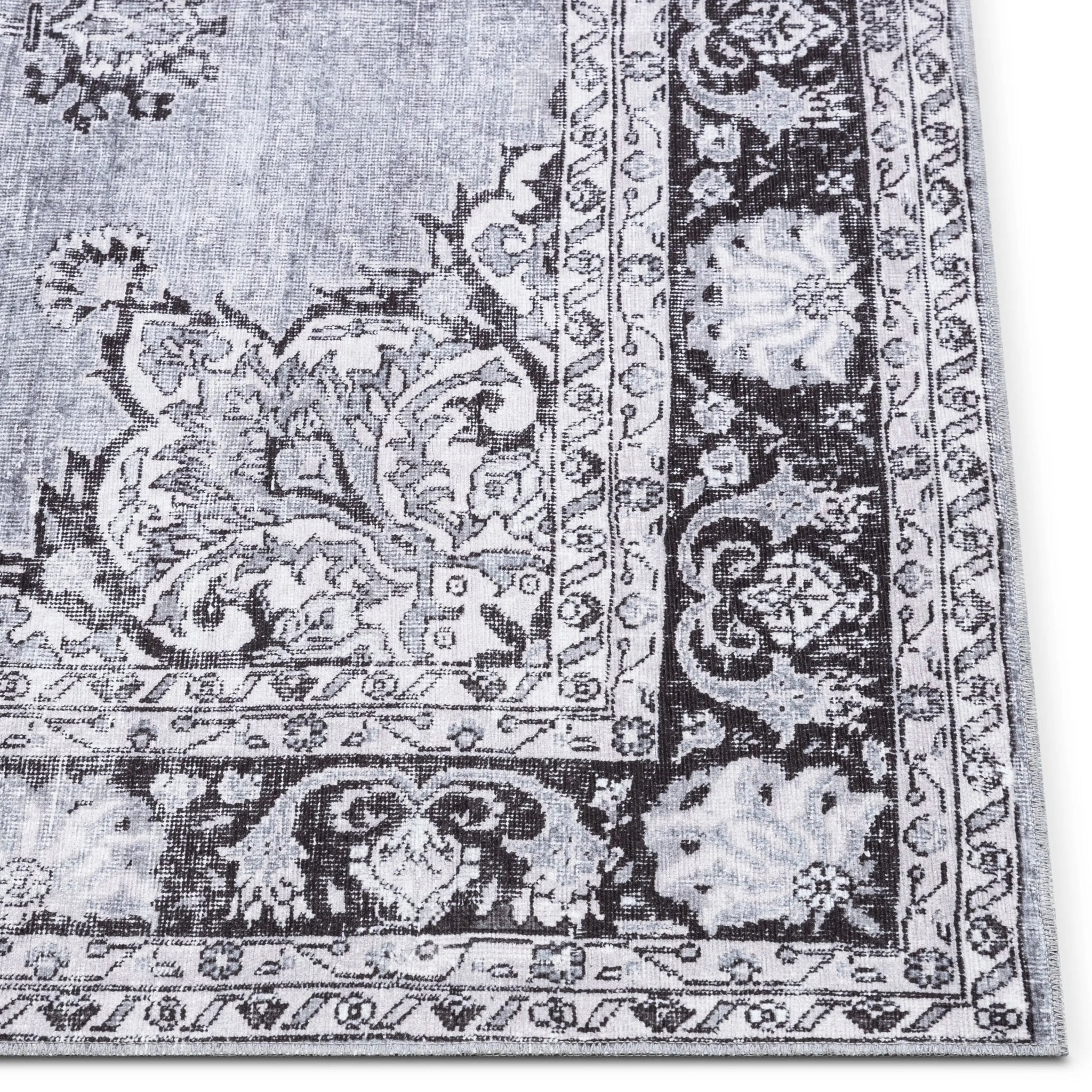 Tarifa Vintage Bohemian Medallion Grey Machine Washable Rug Well Woven