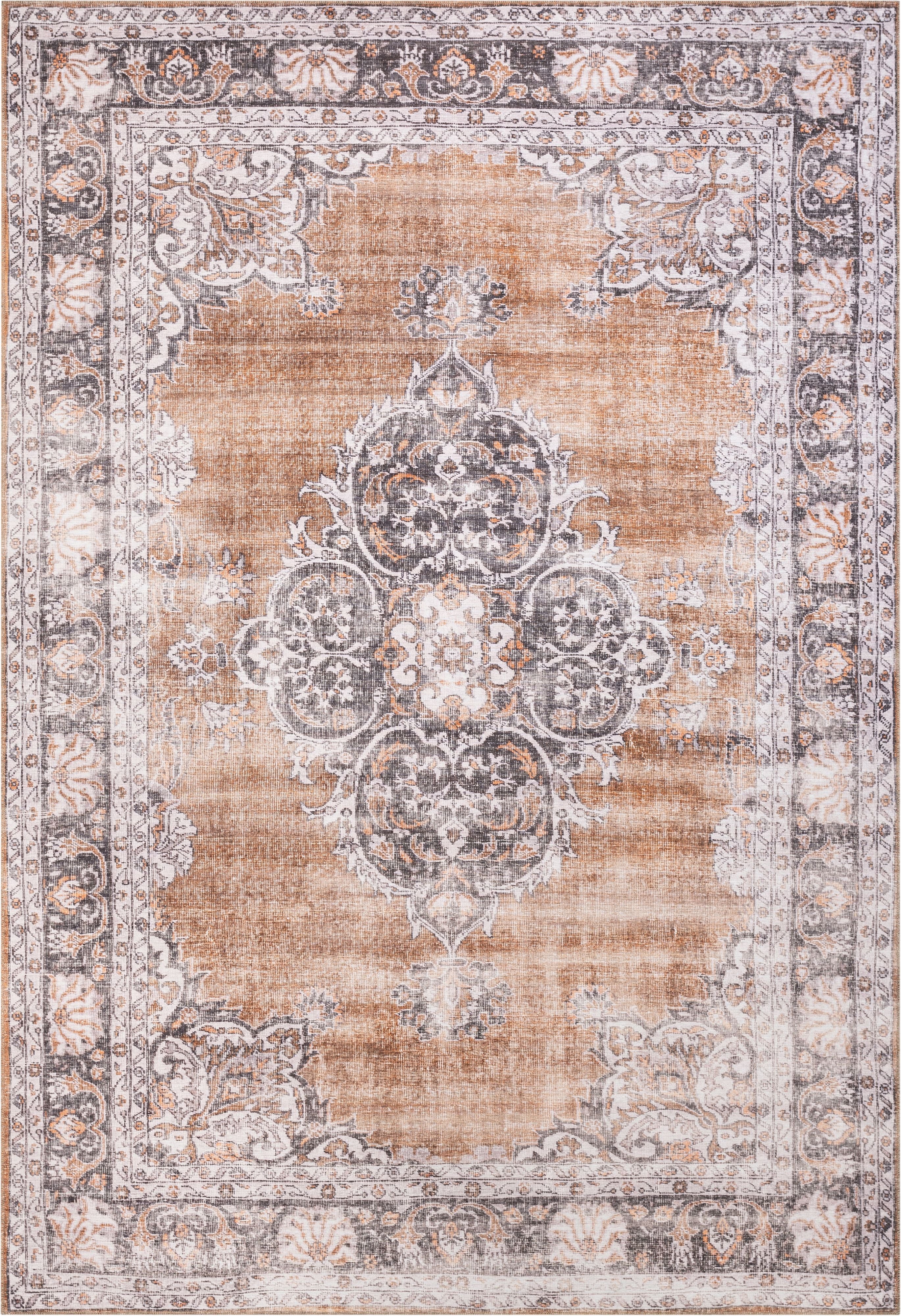 Tarifa Vintage Bohemian Medallion Rust Machine Washable Rug