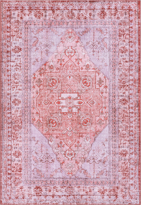 Gila Machine Washable Vintage Bohemian Medallion Oriental Red Flat-Weave Distressed Rug