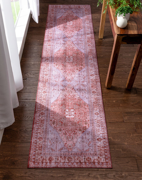 Gila Machine Washable Vintage Bohemian Medallion Oriental Red Flat-Weave Distressed Rug