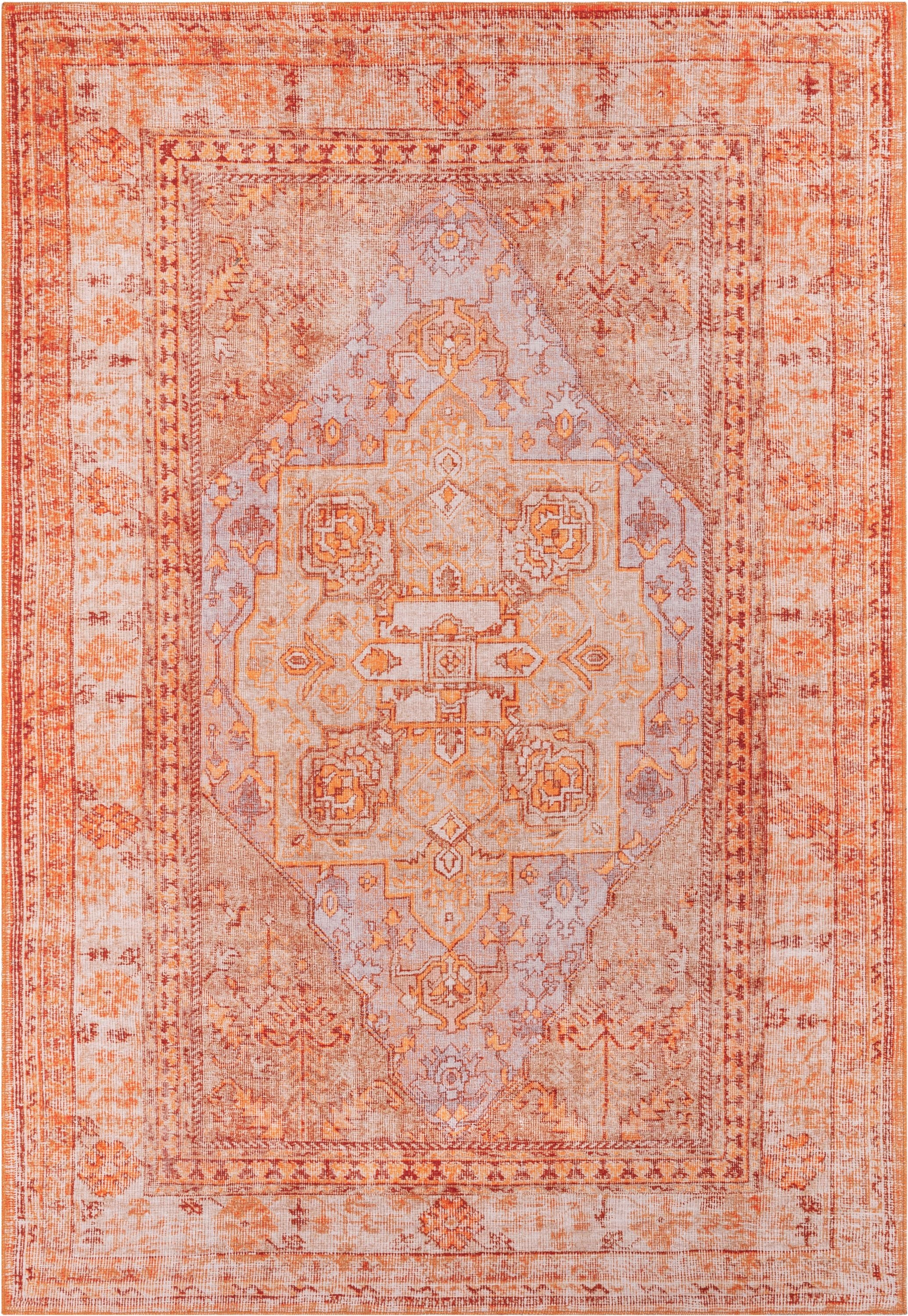 Gila Machine Washable Vintage Bohemian Medallion Oriental Orange Flat-Weave Distressed Rug