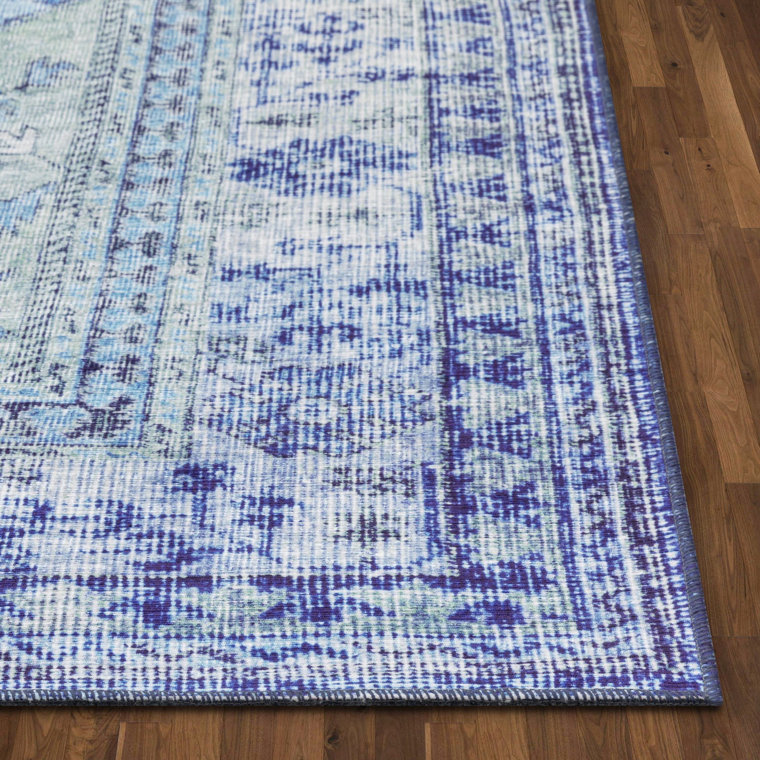 Gila Machine Washable 5'3" x 7'3"  Vintage Bohemian Medallion Oriental Dark Blue Flat-Weave Rug