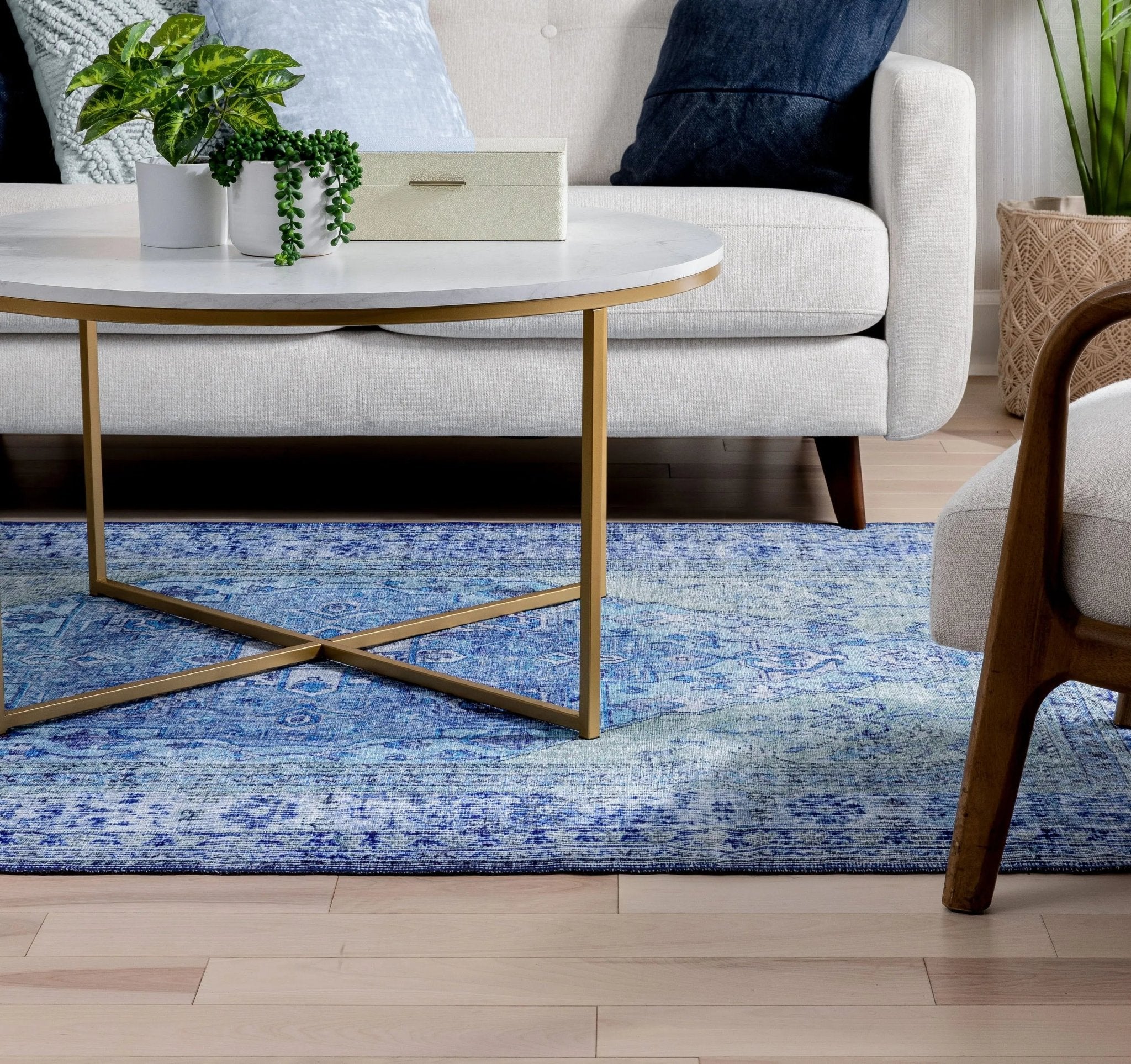 Gila Machine Washable 5'3" x 7'3"  Vintage Bohemian Medallion Oriental Dark Blue Flat-Weave Rug Well Woven