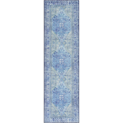 Gila Machine Washable 5'3" x 7'3"  Vintage Bohemian Medallion Oriental Dark Blue Flat-Weave Rug