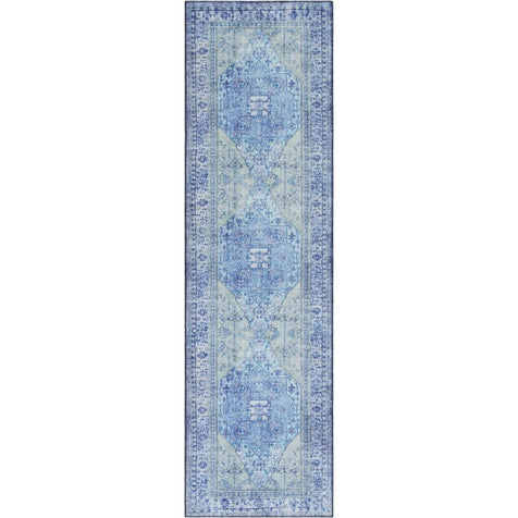 Gila Machine Washable 5'3" x 7'3"  Vintage Bohemian Medallion Oriental Dark Blue Flat-Weave Rug