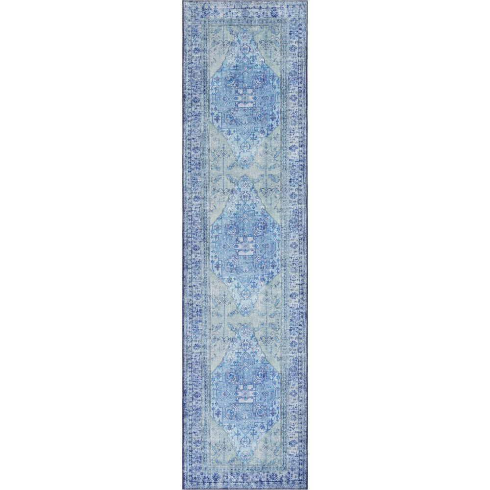 Gila Machine Washable 5'3" x 7'3"  Vintage Bohemian Medallion Oriental Dark Blue Flat-Weave Rug