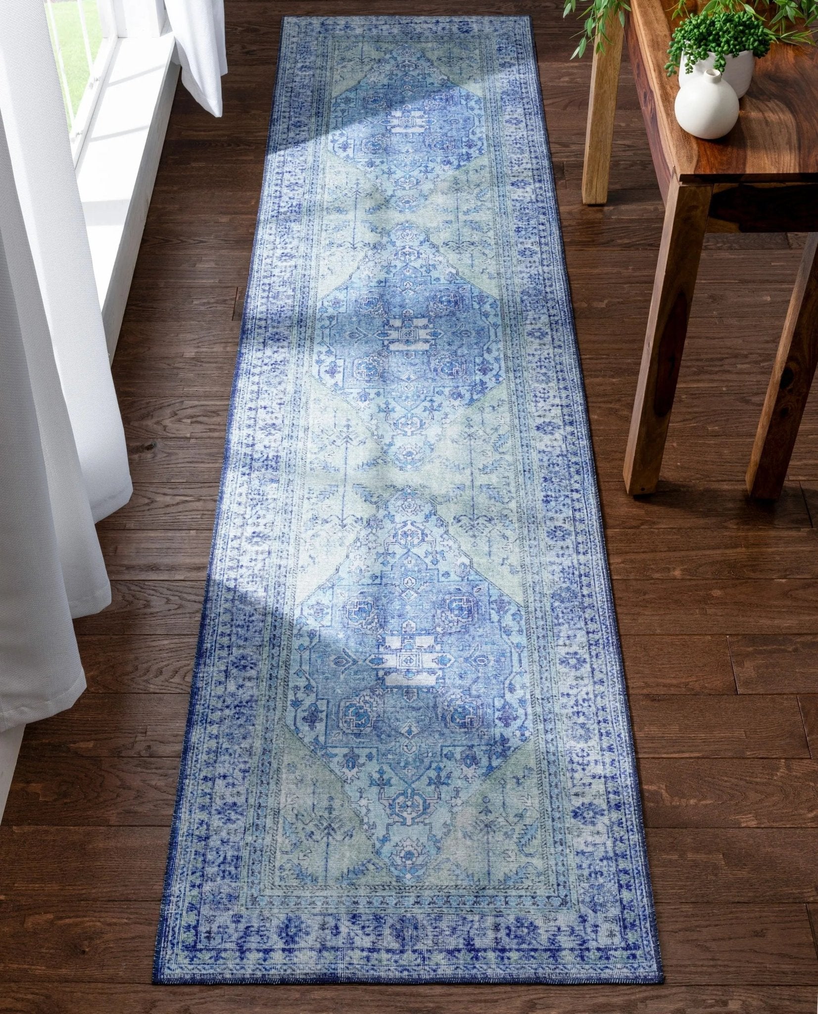 Gila Machine Washable 5'3" x 7'3"  Vintage Bohemian Medallion Oriental Dark Blue Flat-Weave Rug Well Woven