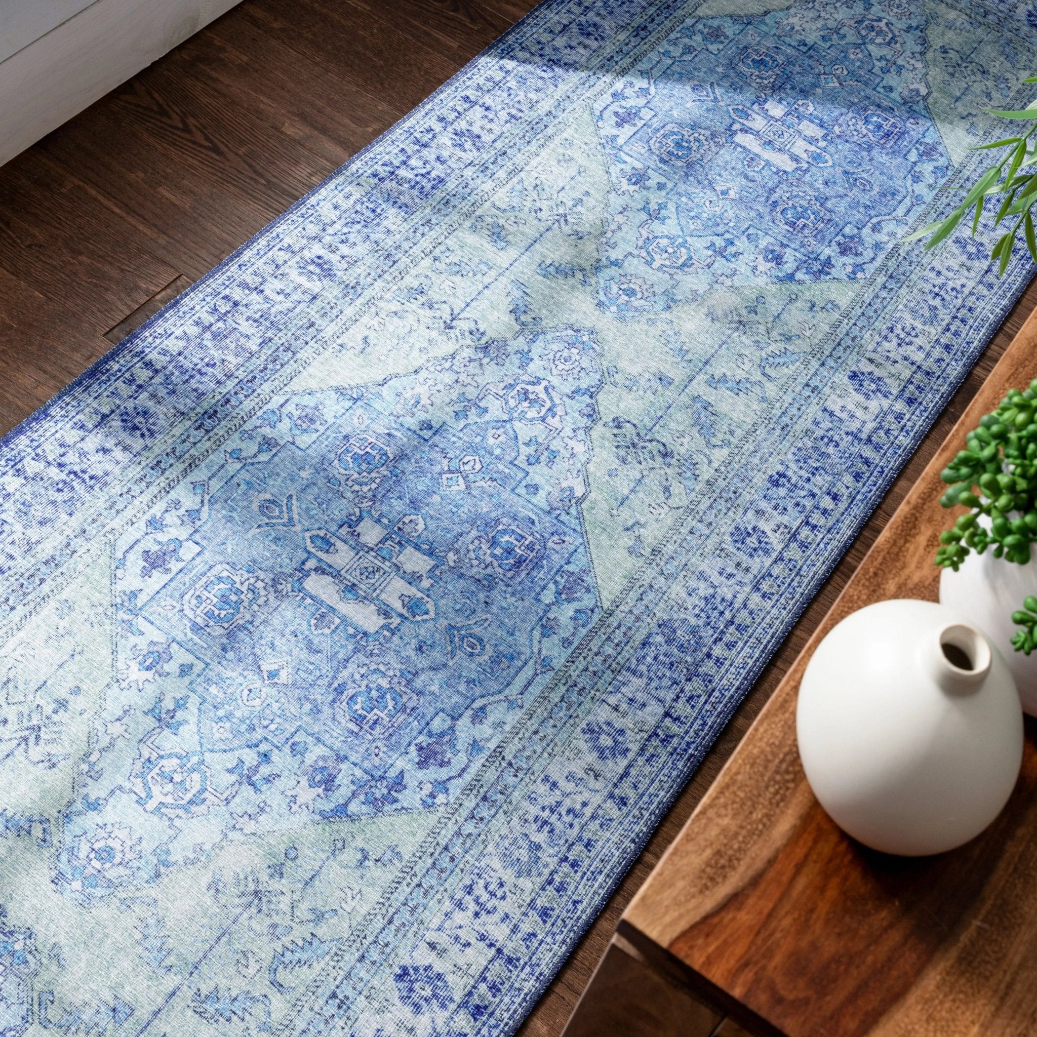 Gila Machine Washable 5'3" x 7'3"  Vintage Bohemian Medallion Oriental Dark Blue Flat-Weave Rug Well Woven