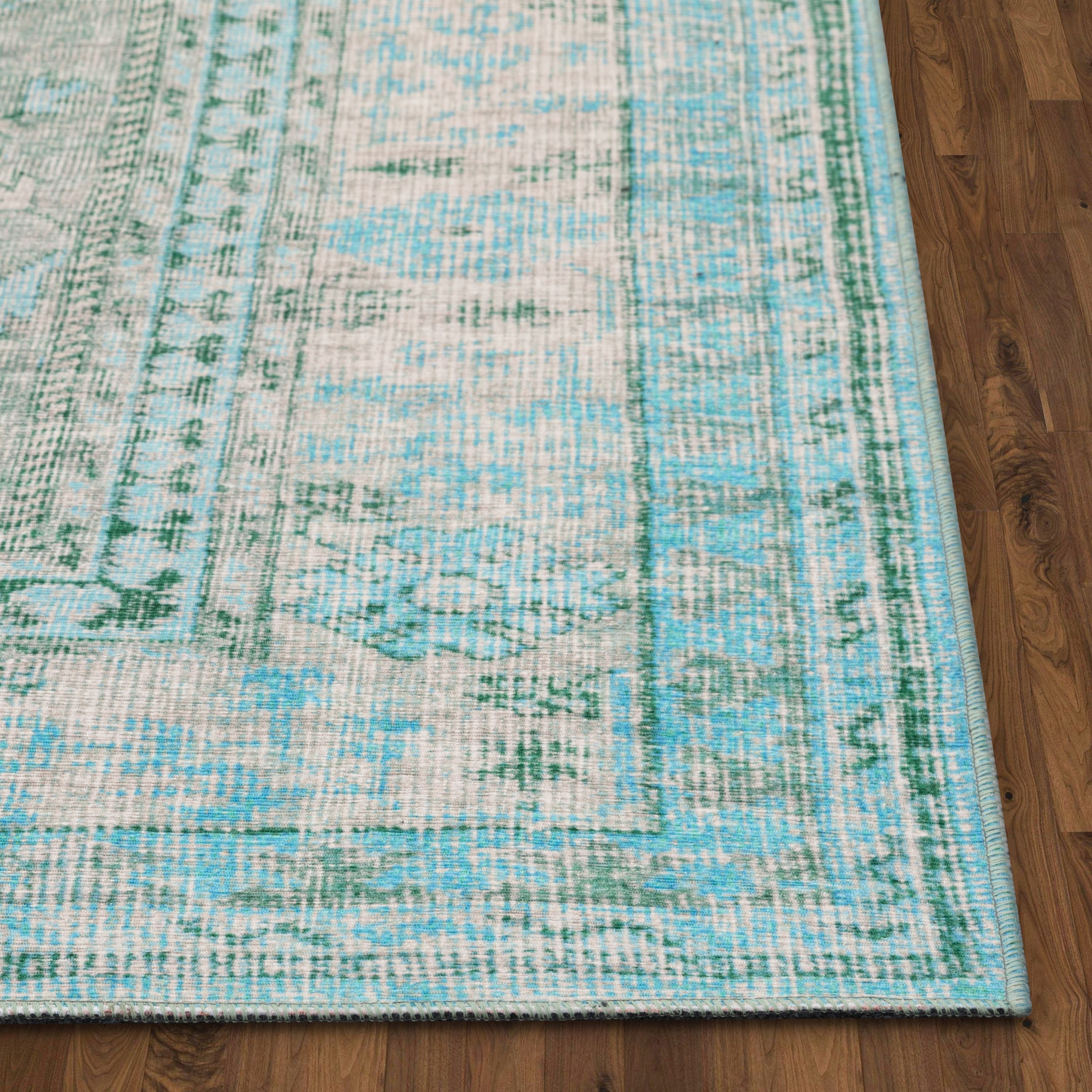 Gila Machine Washable Vintage Bohemian 5'3" x 7'3" Medallion Oriental Green Flat-Weave Rug