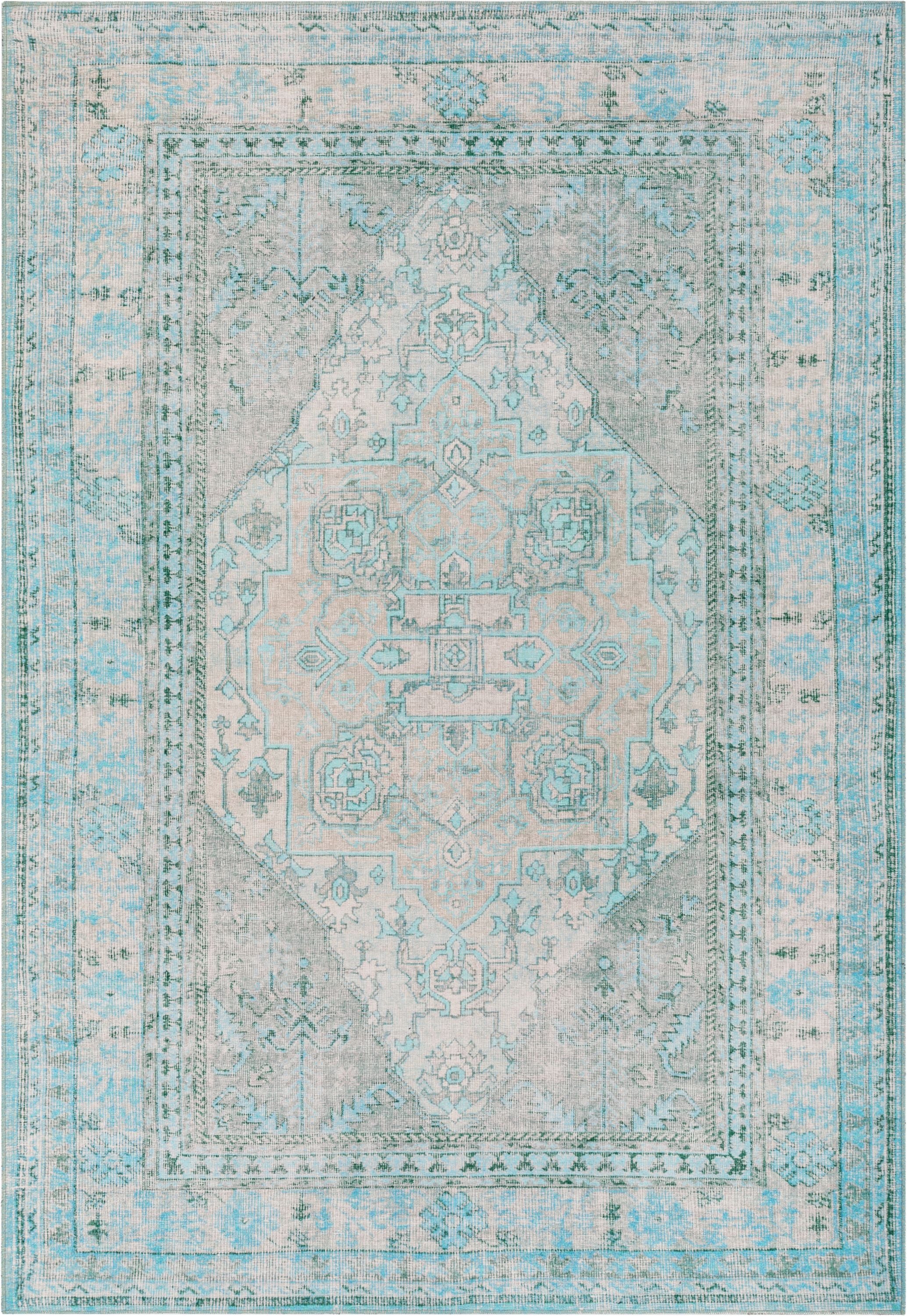 Gila Machine Washable Vintage Bohemian 5'3" x 7'3" Medallion Oriental Green Flat-Weave Rug