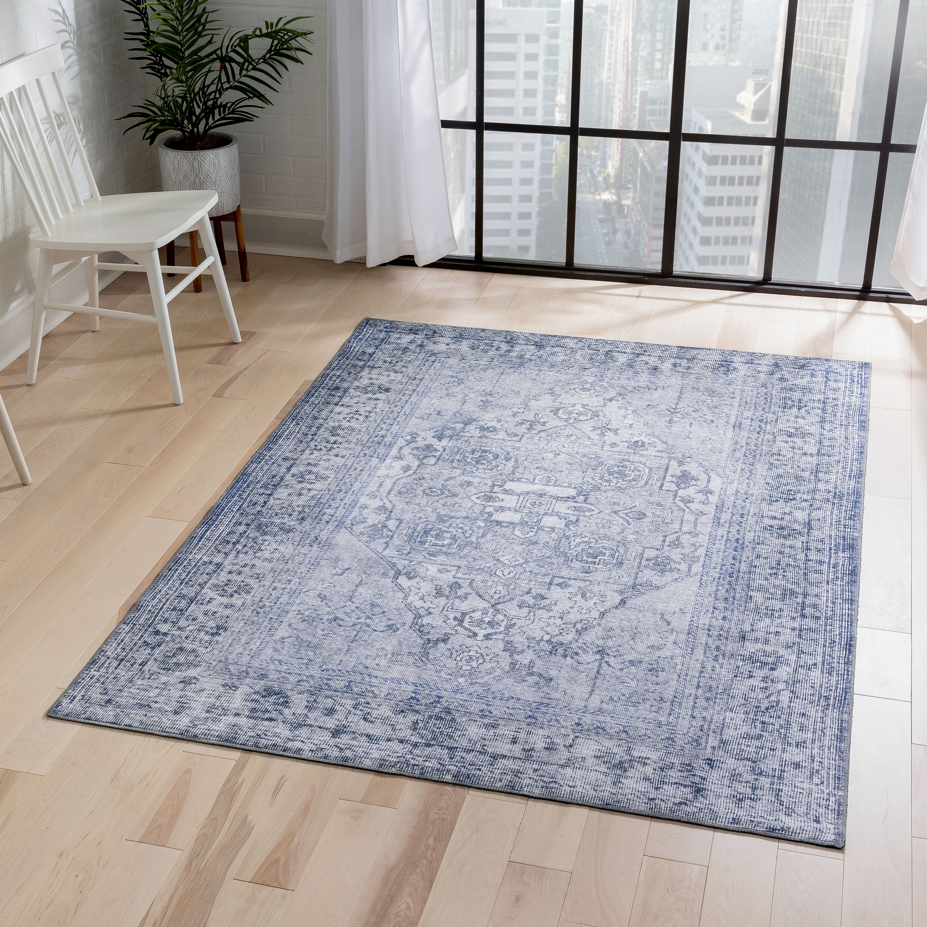 Gila Machine Washable 5' x 7' Vintage Bohemian Medallion Oriental Grey Rug