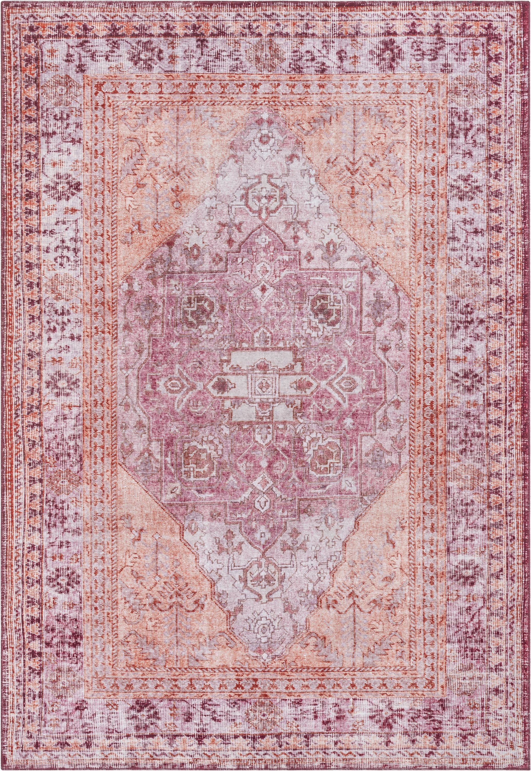 Gila Machine Washable Vintage Bohemian Medallion Oriental Purple Flat-Weave Distressed Rug