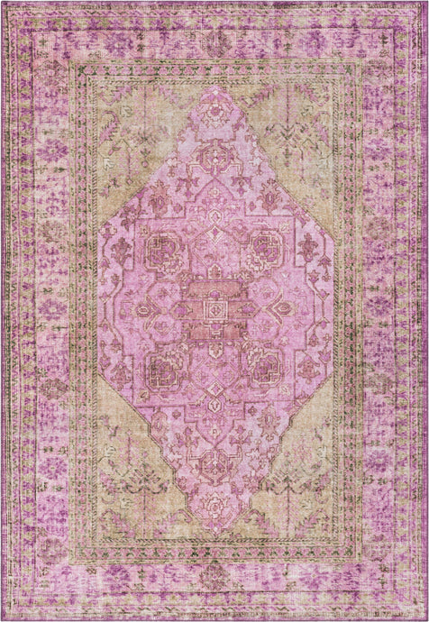 Gila Machine Washable Vintage Bohemian Medallion Oriental Pink Flat-Weave Distressed Rug