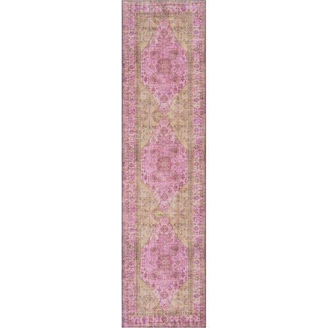 Gila Machine Washable Vintage Bohemian Medallion Oriental Pink Flat-Weave Distressed Rug