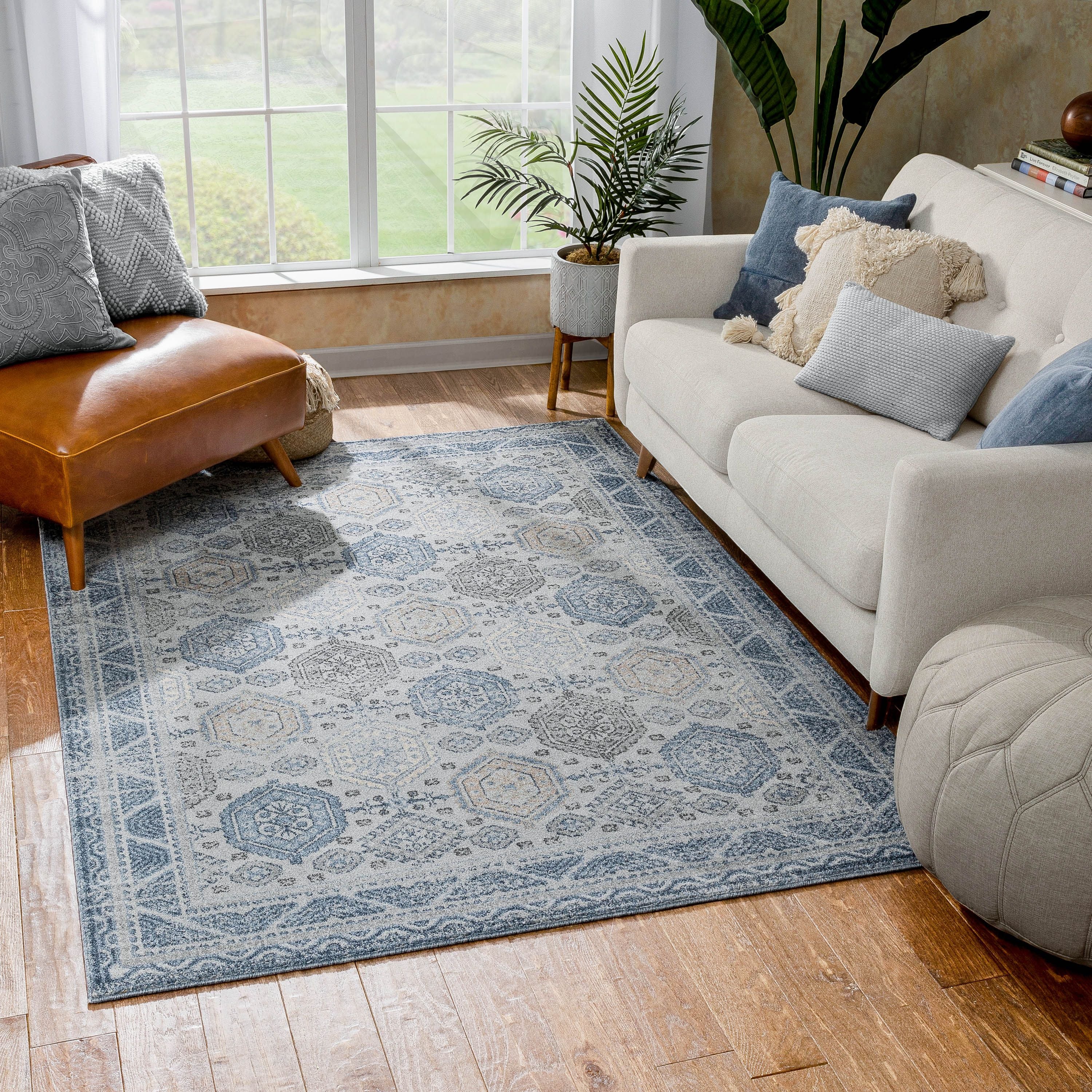 Abigail Blue Vintage Distressed Geometric Rug