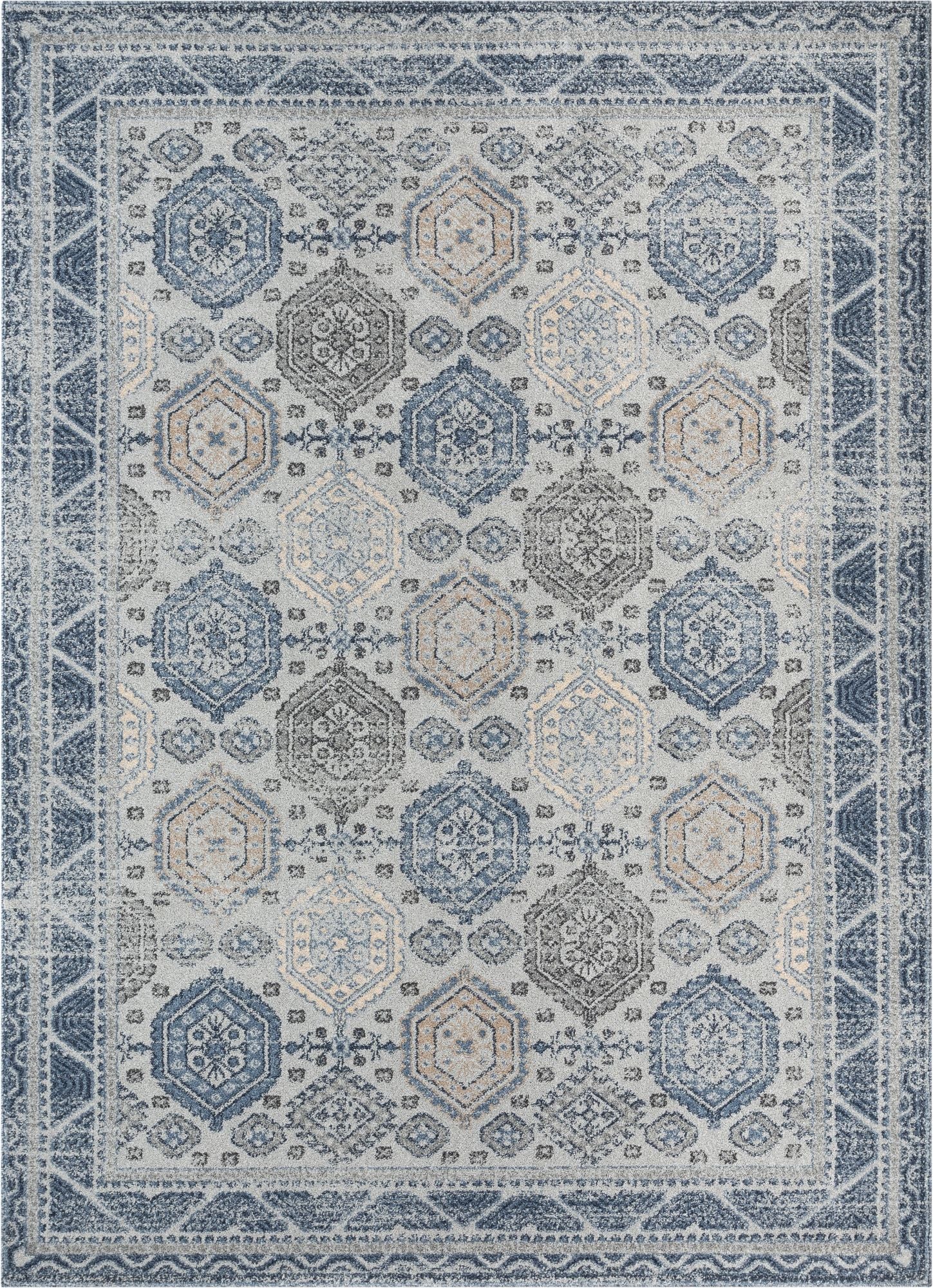 Abigail Blue Vintage Distressed Geometric Rug