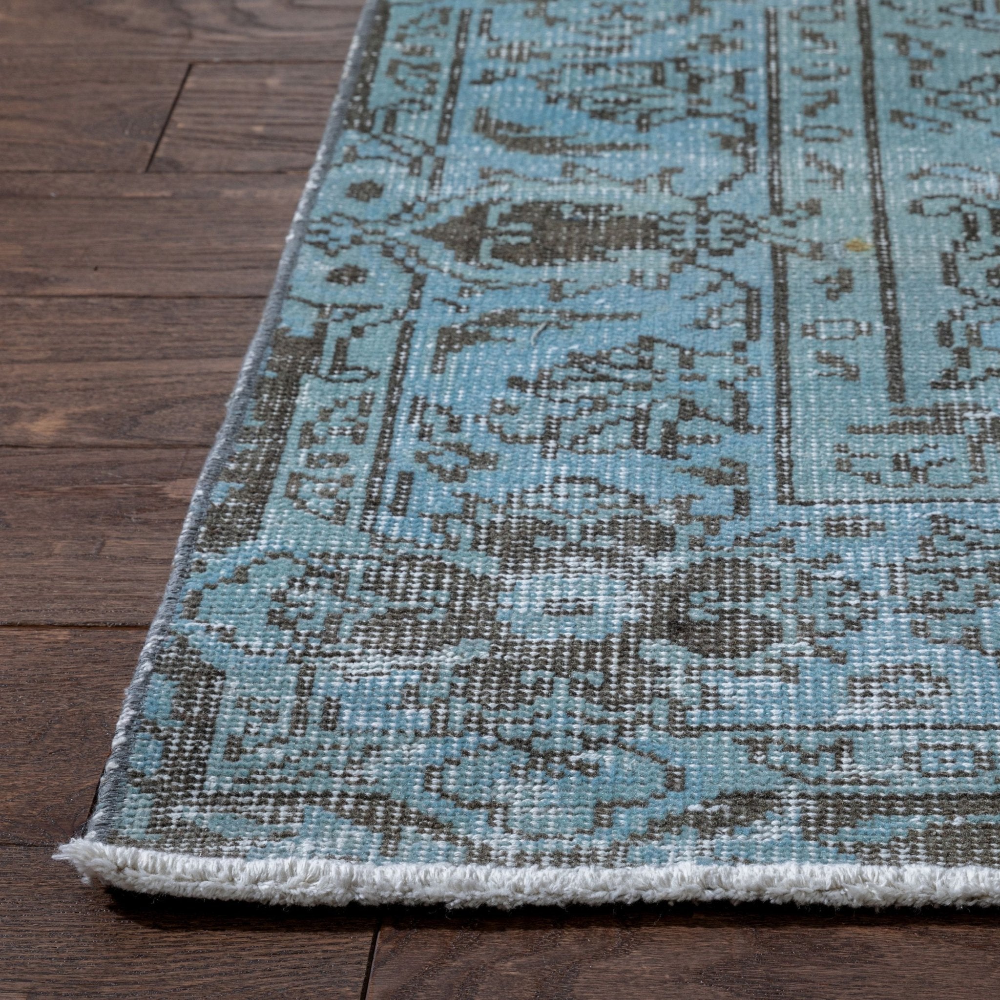Ekrem Light Blue Overdyed Floral Pattern One-of-a-Kind Handmade Wool Area Rug 5'8" x 9' Well Woven