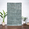 Edar Light Blue Overdyed Floral Botanical Border Pattern One-of-a-Kind Handmade Wool Area Rug 5'3" x 8'9"