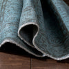 Ardin Light Blue Overdyed Floral Botanical Border Pattern One-of-a-Kind Handmade Wool Area Rug 5'6" x 9'